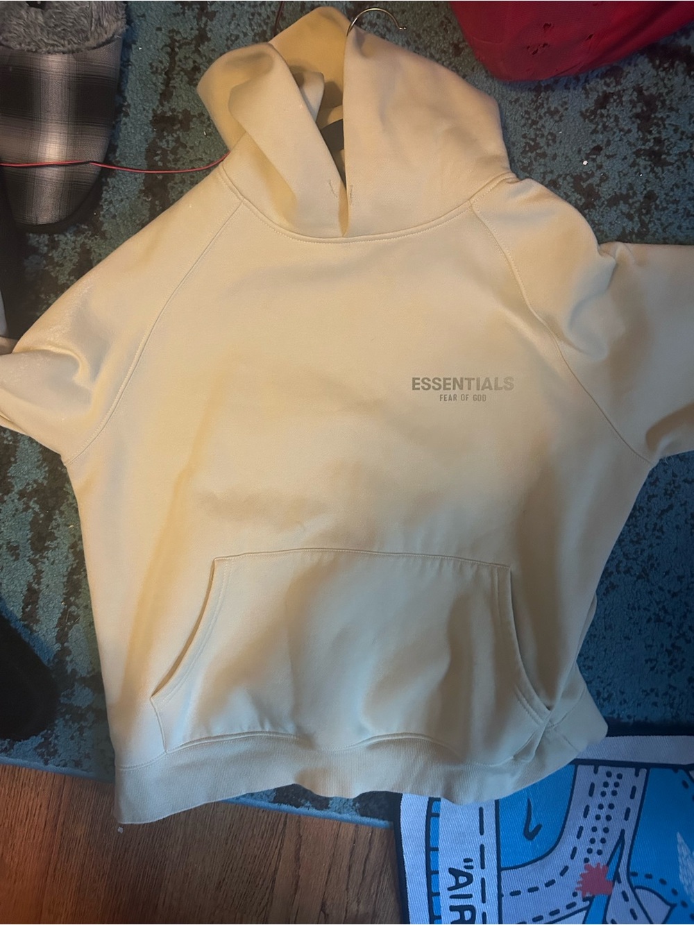 Essentials Cream Pullover Hoodie with Navy Trim